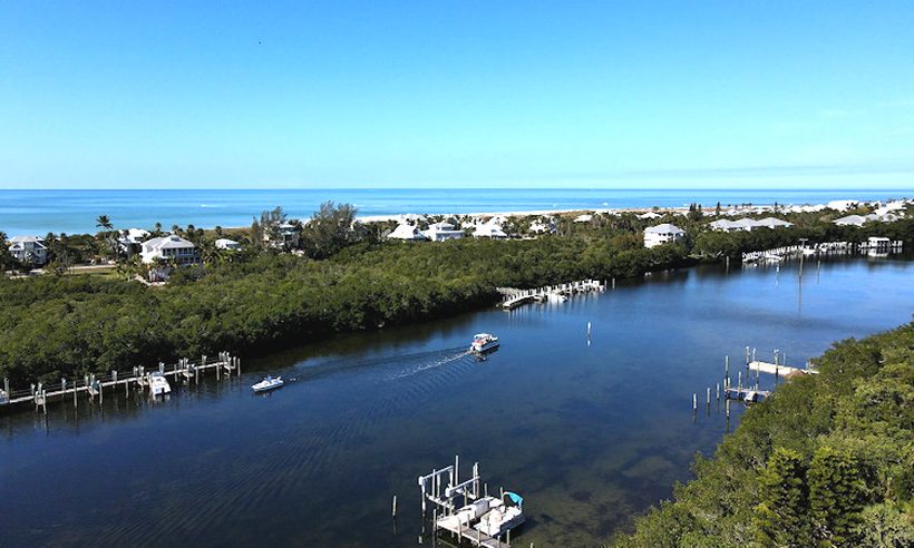 Thornton Key barrier island compound, Placida FL — Knights Pass waterway view